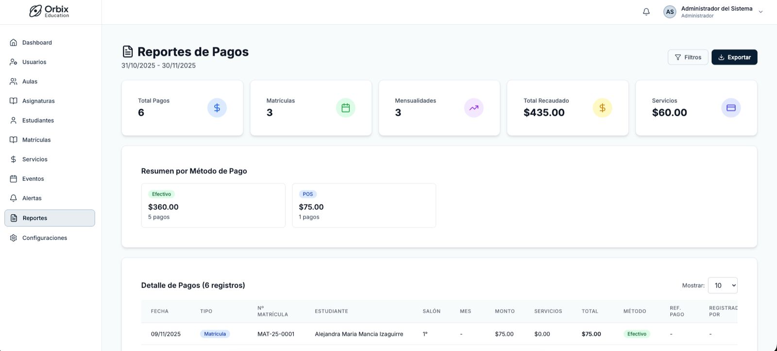 Control de asistencia estudiantil - Orbix Education